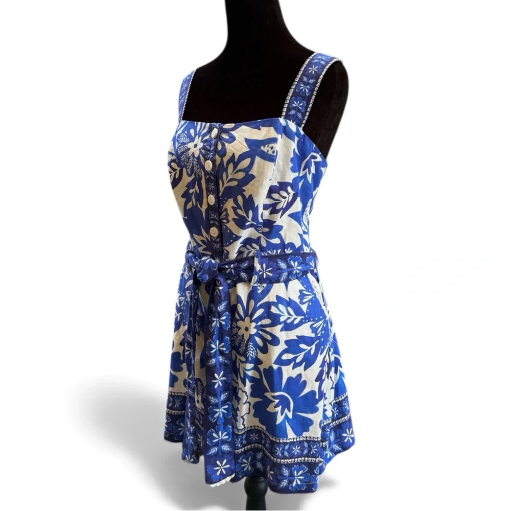 Rachel Zoe NWT Floral Romper Blue White 100% Cotton Size 10 - Picture 3 of 7